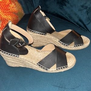 GAP Wedge Sandals Espadrilles Open Shoes Ankle Strap Black Size 7 Shoes